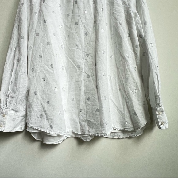 Talbots Metallic Swiss Dots Ruffle Collar Tunic Top Long Sleeve White Silver XL - Picture 12 of 12